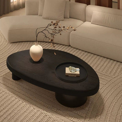 Mesa de café moderna minimalista de triángulo alienígena de madera y hierro con 1 almacenamiento para sala de estar 