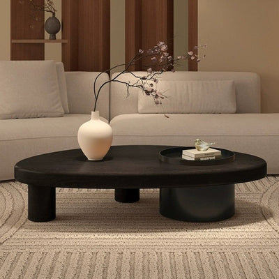 Mesa de café moderna minimalista de triángulo alienígena de madera y hierro con 1 almacenamiento para sala de estar 