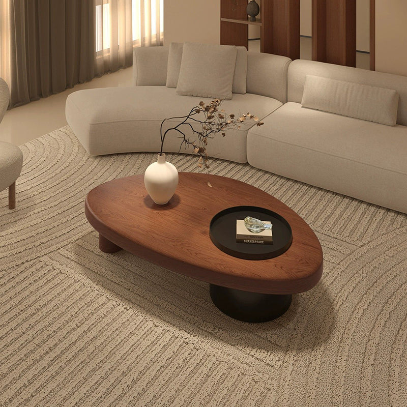 Mesa de café moderna minimalista de triángulo alienígena de madera y hierro con 1 almacenamiento para sala de estar 
