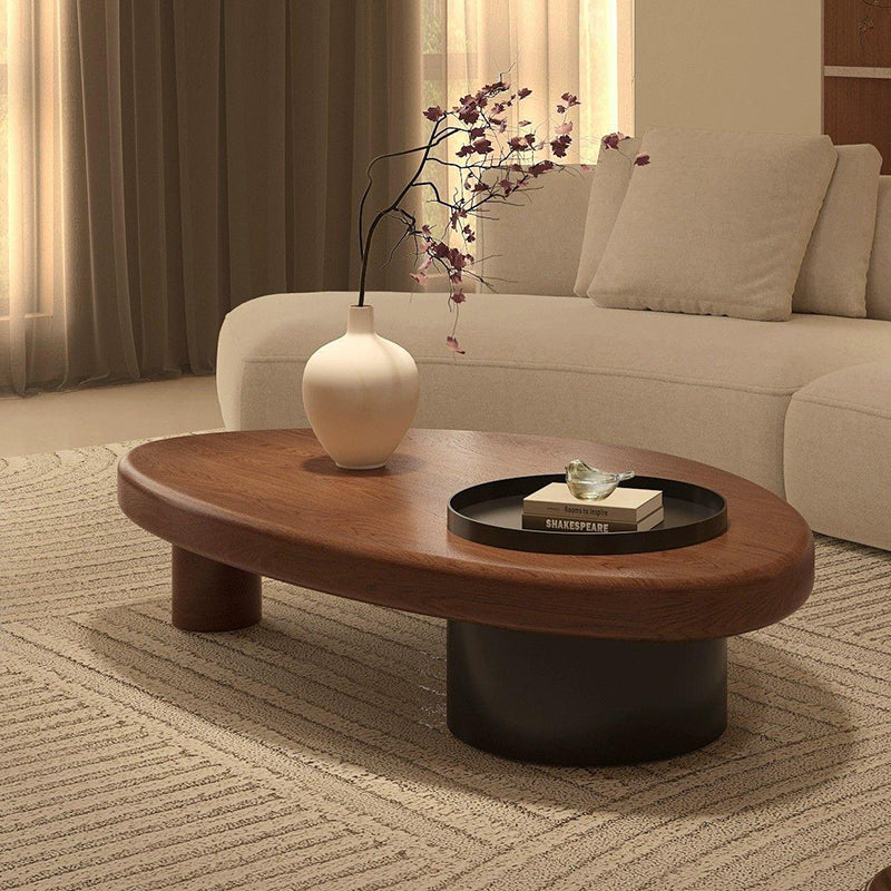 Mesa de café moderna minimalista de triángulo alienígena de madera y hierro con 1 almacenamiento para sala de estar 
