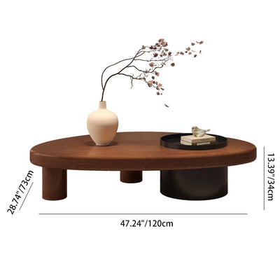 Mesa de café moderna minimalista de triángulo alienígena de madera y hierro con 1 almacenamiento para sala de estar 