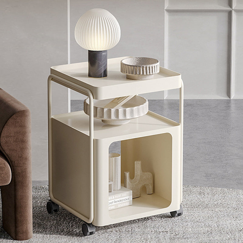 Modern Minimalist Cream Removable Square Rectangular Iron Side Table 3-Tier For Living Room