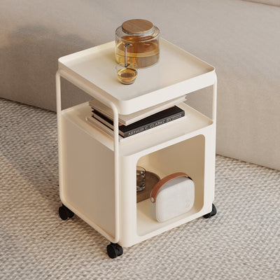 Modern Minimalist Cream Removable Square Rectangular Iron Side Table 3-Tier For Living Room