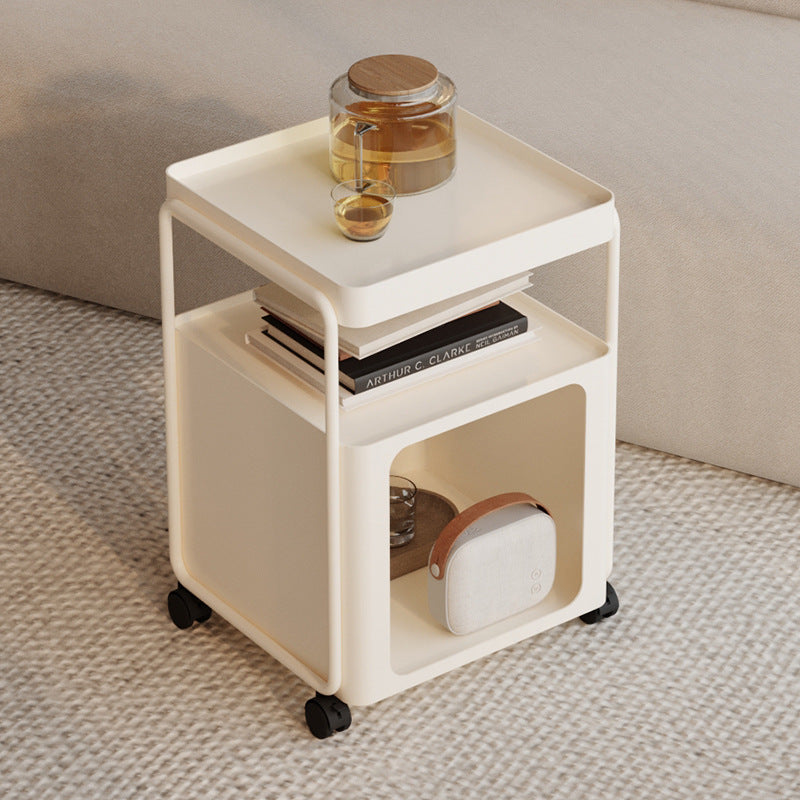 Modern Minimalist Cream Removable Square Rectangular Iron Side Table 3-Tier For Living Room