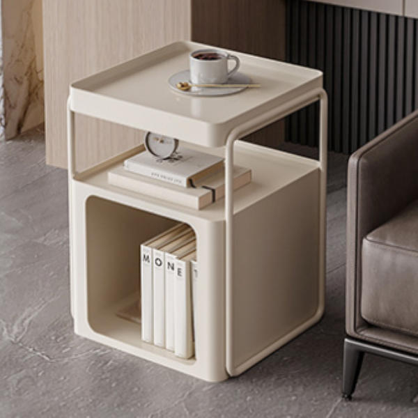 Modern Minimalist Cream Removable Square Rectangular Iron Side Table 3-Tier For Living Room