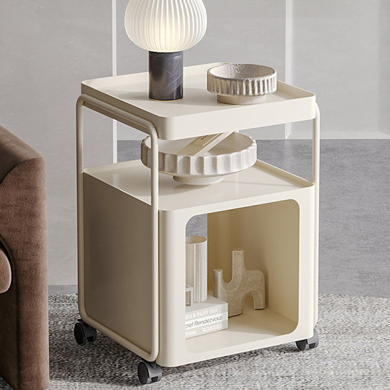 Modern Minimalist Cream Removable Square Rectangular Iron Side Table 3-Tier For Living Room