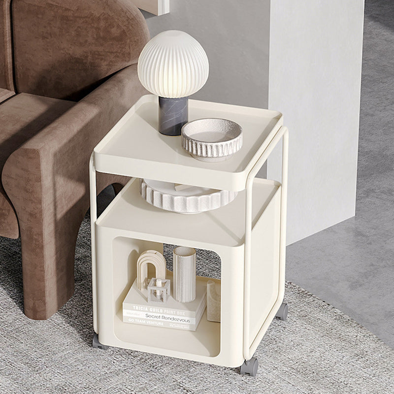 Modern Minimalist Cream Removable Square Rectangular Iron Side Table 3-Tier For Living Room