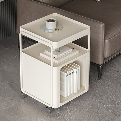 Modern Minimalist Cream Removable Square Rectangular Iron Side Table 3-Tier For Living Room