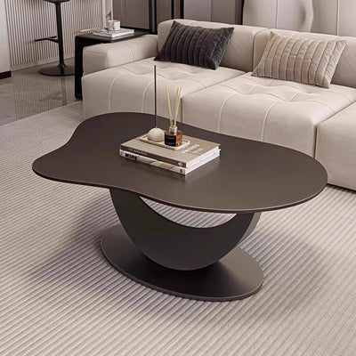 Contemporary Scandinavian Cloud Shape Irregular Oval Iron Rock Slab Coffee Table For Living Room