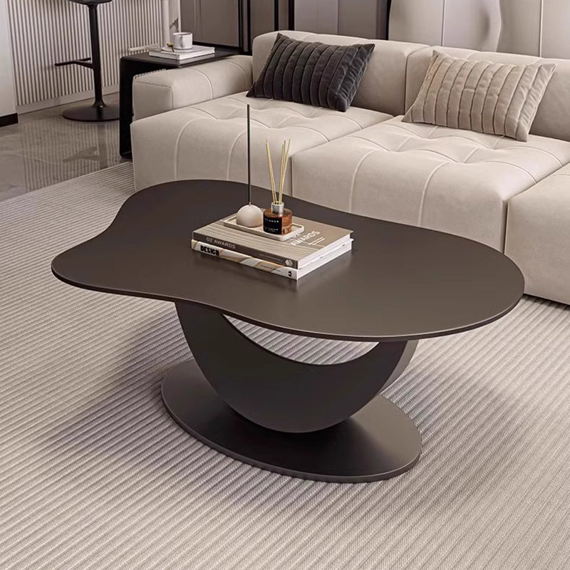 Contemporary Scandinavian Cloud Shape Irregular Oval Iron Rock Slab Coffee Table For Living Room