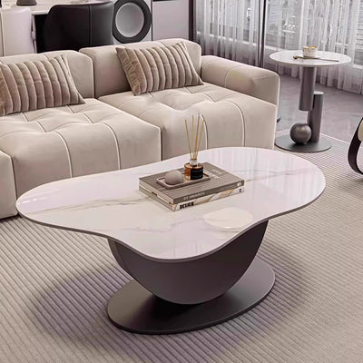 Contemporary Scandinavian Cloud Shape Irregular Oval Iron Rock Slab Coffee Table For Living Room