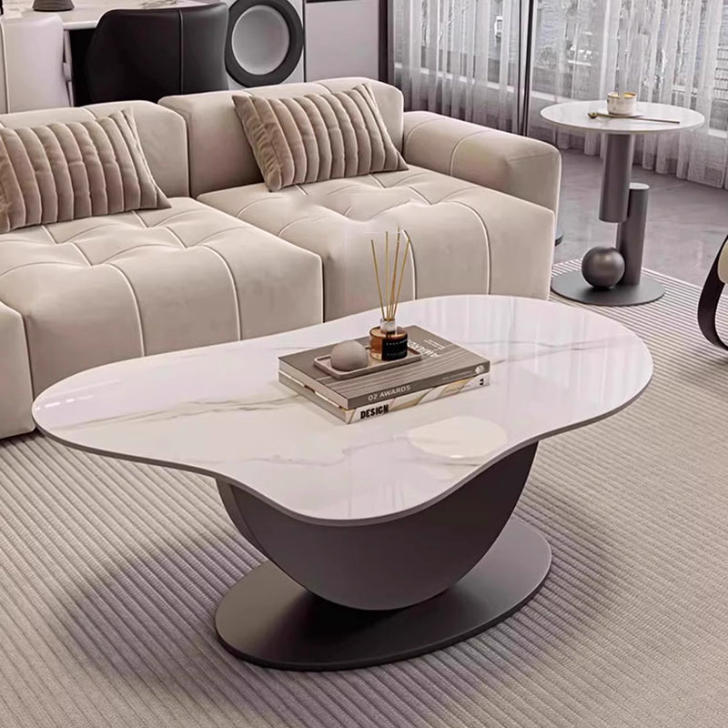 Contemporary Scandinavian Cloud Shape Irregular Oval Iron Rock Slab Coffee Table For Living Room