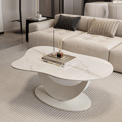 Contemporary Scandinavian Cloud Shape Irregular Oval Iron Rock Slab Coffee Table For Living Room