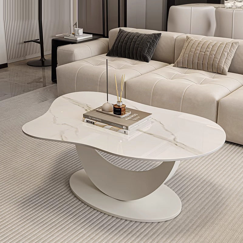 Contemporary Scandinavian Cloud Shape Irregular Oval Iron Rock Slab Coffee Table For Living Room