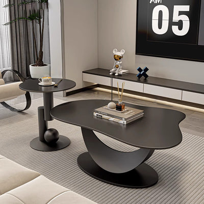 Contemporary Scandinavian Cloud Shape Irregular Oval Iron Rock Slab Coffee Table For Living Room