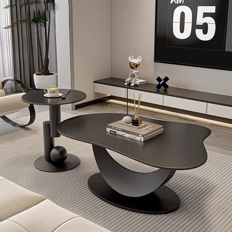 Contemporary Scandinavian Cloud Shape Irregular Oval Iron Rock Slab Coffee Table For Living Room