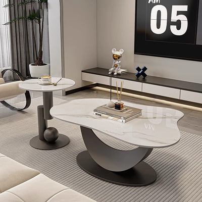 Contemporary Scandinavian Cloud Shape Irregular Oval Iron Rock Slab Coffee Table For Living Room