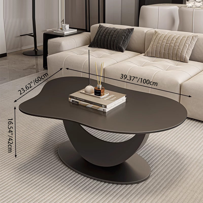 Contemporary Scandinavian Cloud Shape Irregular Oval Iron Rock Slab Coffee Table For Living Room