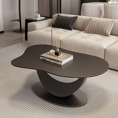 Contemporary Scandinavian Cloud Shape Irregular Oval Iron Rock Slab Coffee Table For Living Room