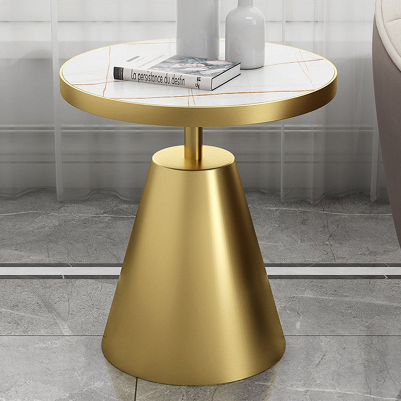 Contemporary Scandinavian Round Cone Rock Slab Titanium Side Table For Living Room