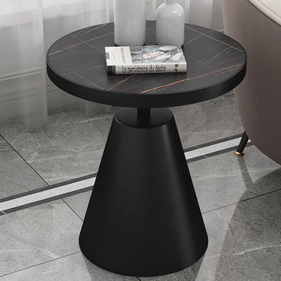 Contemporary Scandinavian Round Cone Rock Slab Titanium Side Table For Living Room