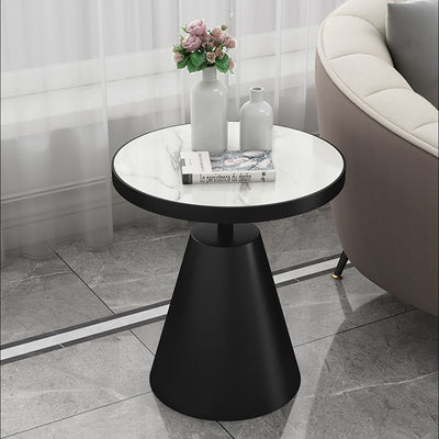Contemporary Scandinavian Round Cone Rock Slab Titanium Side Table For Living Room