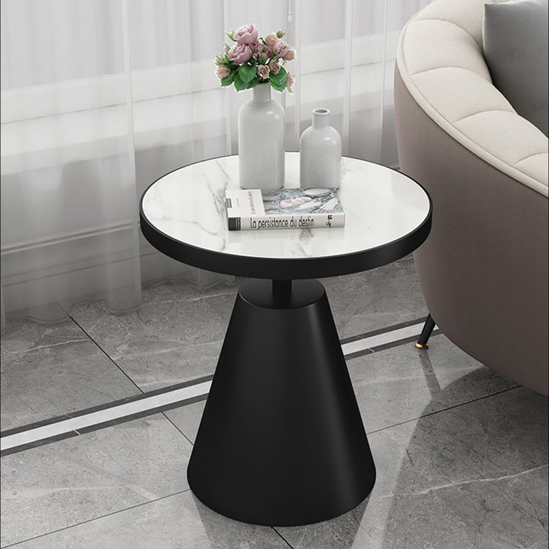 Contemporary Scandinavian Round Cone Rock Slab Titanium Side Table For Living Room