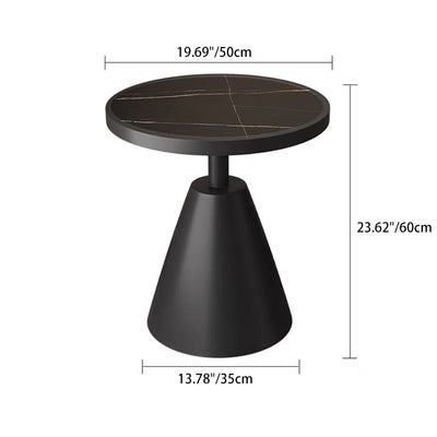 Contemporary Scandinavian Round Cone Rock Slab Titanium Side Table For Living Room