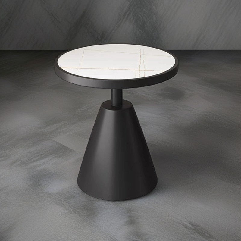 Contemporary Scandinavian Round Cone Rock Slab Titanium Side Table For Living Room