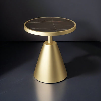 Contemporary Scandinavian Round Cone Rock Slab Titanium Side Table For Living Room