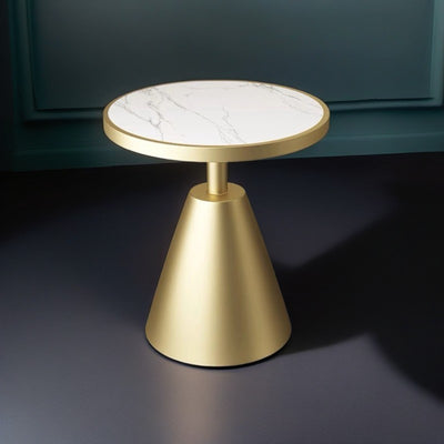 Contemporary Scandinavian Round Cone Rock Slab Titanium Side Table For Living Room