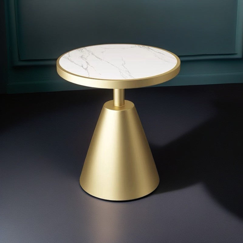 Contemporary Scandinavian Round Cone Rock Slab Titanium Side Table For Living Room