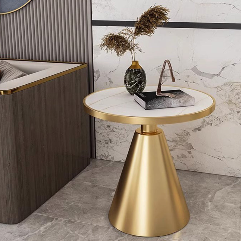 Contemporary Scandinavian Round Cone Rock Slab Titanium Side Table For Living Room