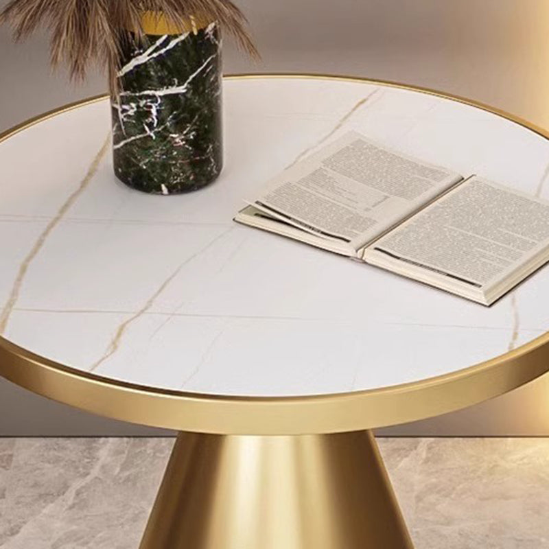 Contemporary Scandinavian Round Cone Rock Slab Titanium Side Table For Living Room
