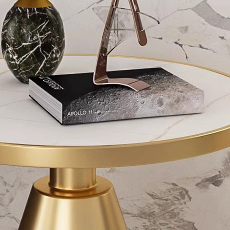 Contemporary Scandinavian Round Cone Rock Slab Titanium Side Table For Living Room