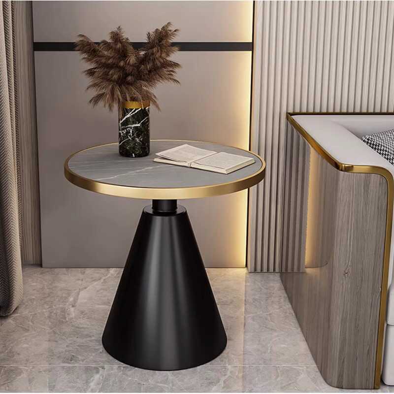 Contemporary Scandinavian Round Cone Rock Slab Titanium Side Table For Living Room