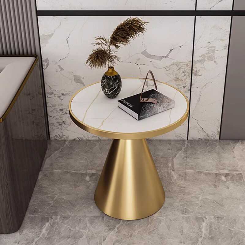 Contemporary Scandinavian Round Cone Rock Slab Titanium Side Table For Living Room