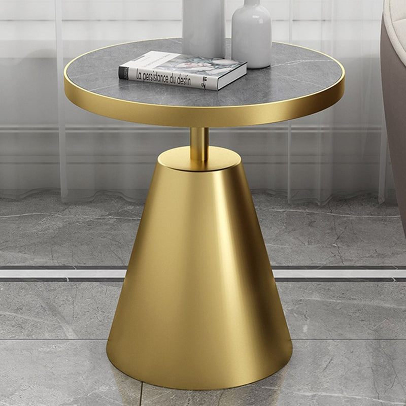 Contemporary Scandinavian Round Cone Rock Slab Titanium Side Table For Living Room