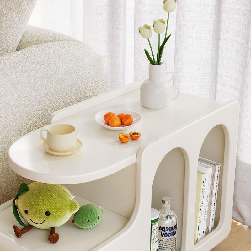 Contemporary Nordic Cream Removable Rectangular Artificial Panel Rock Slab Side Table 1-Drawer For Living Room