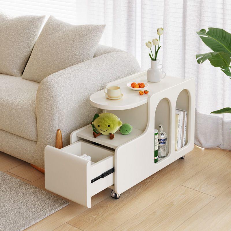 Contemporary Nordic Cream Removable Rectangular Artificial Panel Rock Slab Side Table 1-Drawer For Living Room