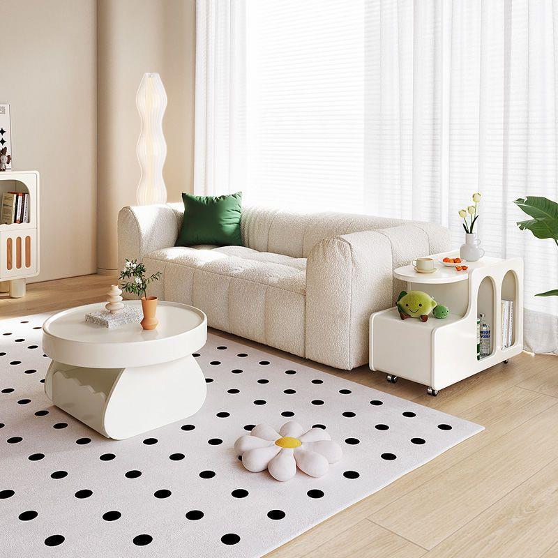 Contemporary Nordic Cream Removable Rectangular Artificial Panel Rock Slab Side Table 1-Drawer For Living Room