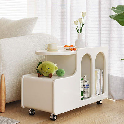 Contemporary Nordic Cream Removable Rectangular Artificial Panel Rock Slab Side Table 1-Drawer For Living Room