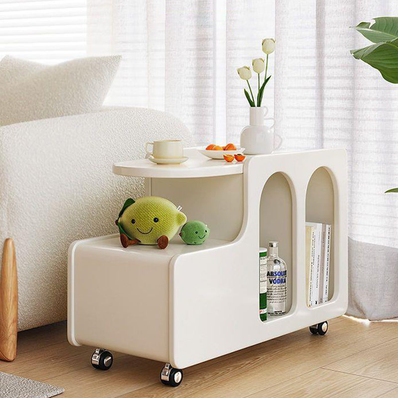 Contemporary Nordic Cream Removable Rectangular Artificial Panel Rock Slab Side Table 1-Drawer For Living Room