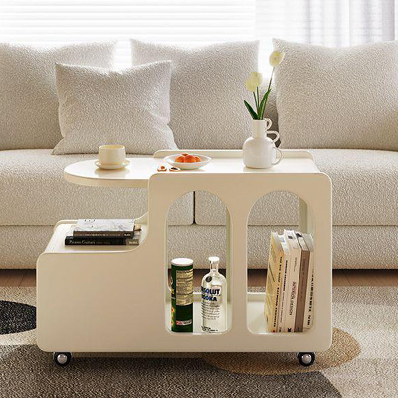 Contemporary Nordic Cream Removable Rectangular Artificial Panel Rock Slab Side Table 1-Drawer For Living Room