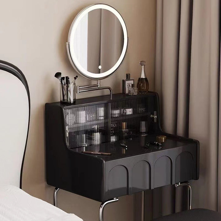 Tocador con espejo rectangular tradicional vintage de madera de pino, vidrio, hierro y contrachapado, con 1 cajón, para dormitorio 