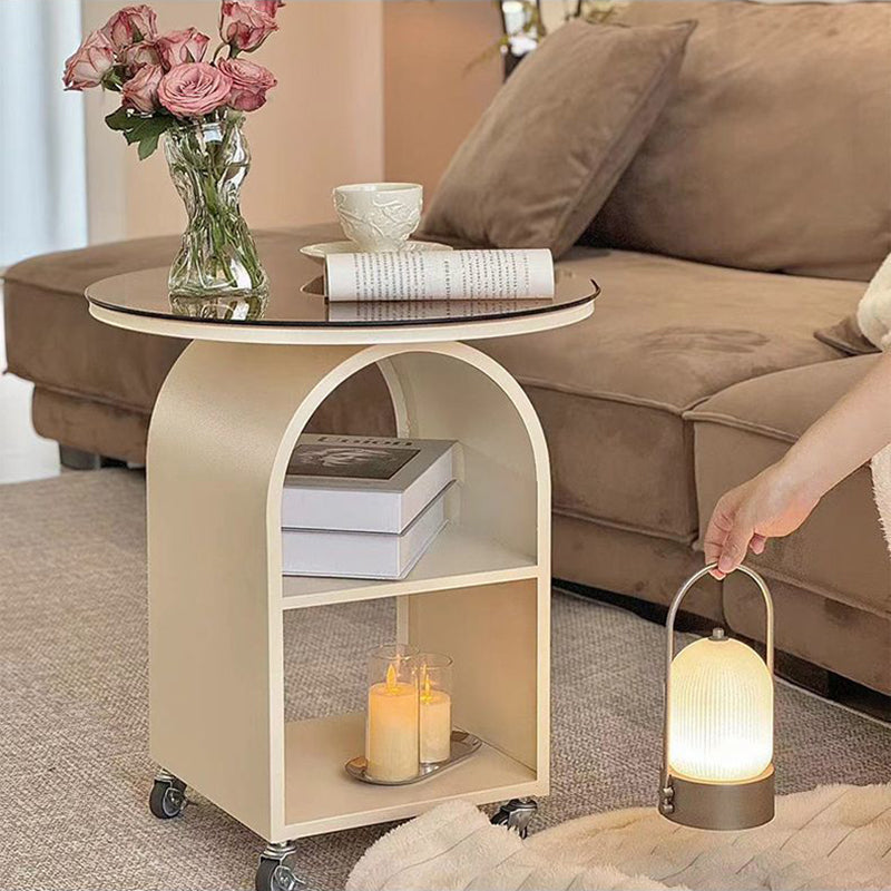 Contemporary Scandinavian Cream Removable Round Rectangular Arched Iron Glass Side Table 3-Tier For Living Room