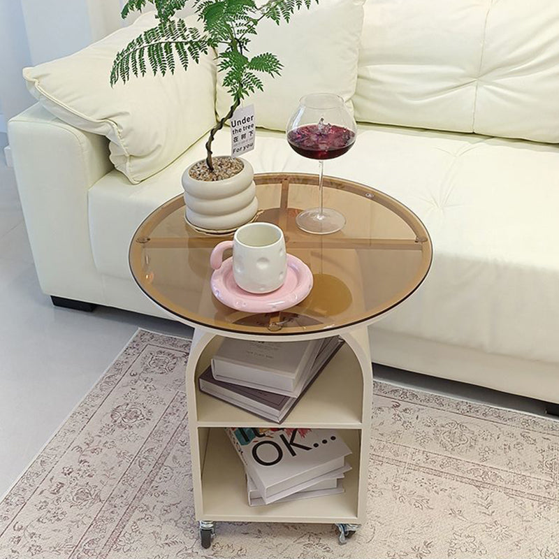 Contemporary Scandinavian Cream Removable Round Rectangular Arched Iron Glass Side Table 3-Tier For Living Room