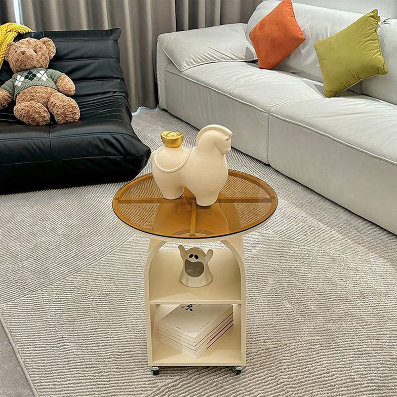 Contemporary Scandinavian Cream Removable Round Rectangular Arched Iron Glass Side Table 3-Tier For Living Room