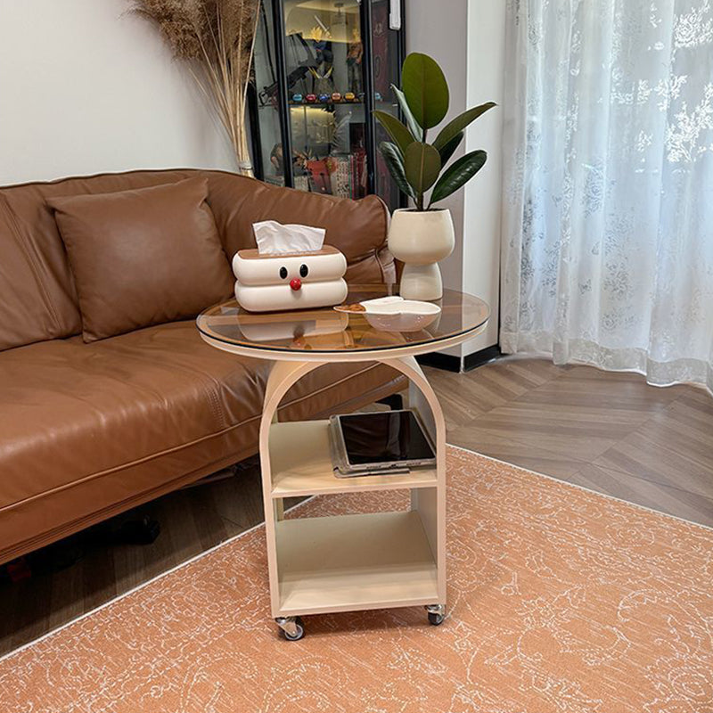Contemporary Scandinavian Cream Removable Round Rectangular Arched Iron Glass Side Table 3-Tier For Living Room