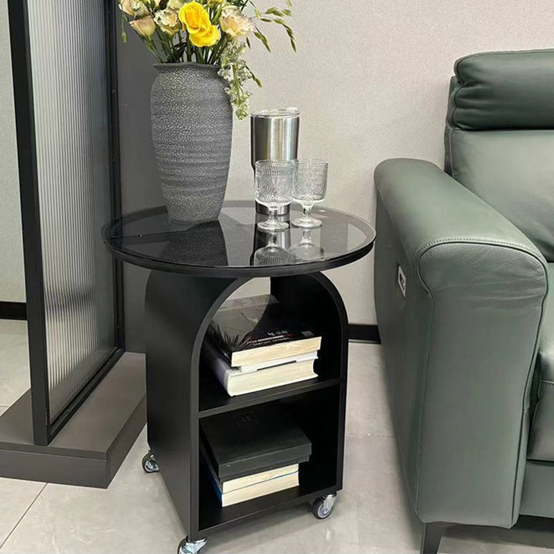 Contemporary Scandinavian Cream Removable Round Rectangular Arched Iron Glass Side Table 3-Tier For Living Room